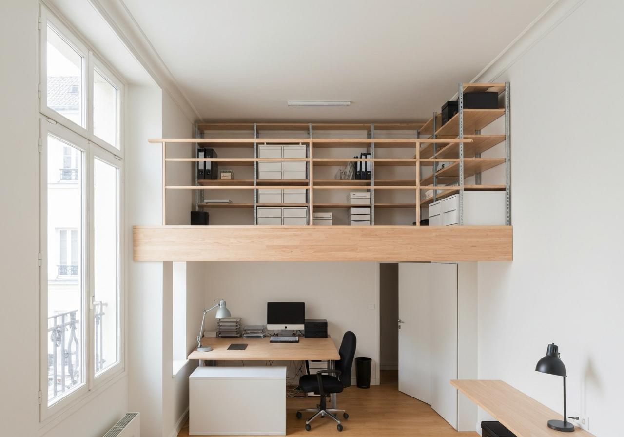 Lit mezzanine dans un studio parisien de 9m²