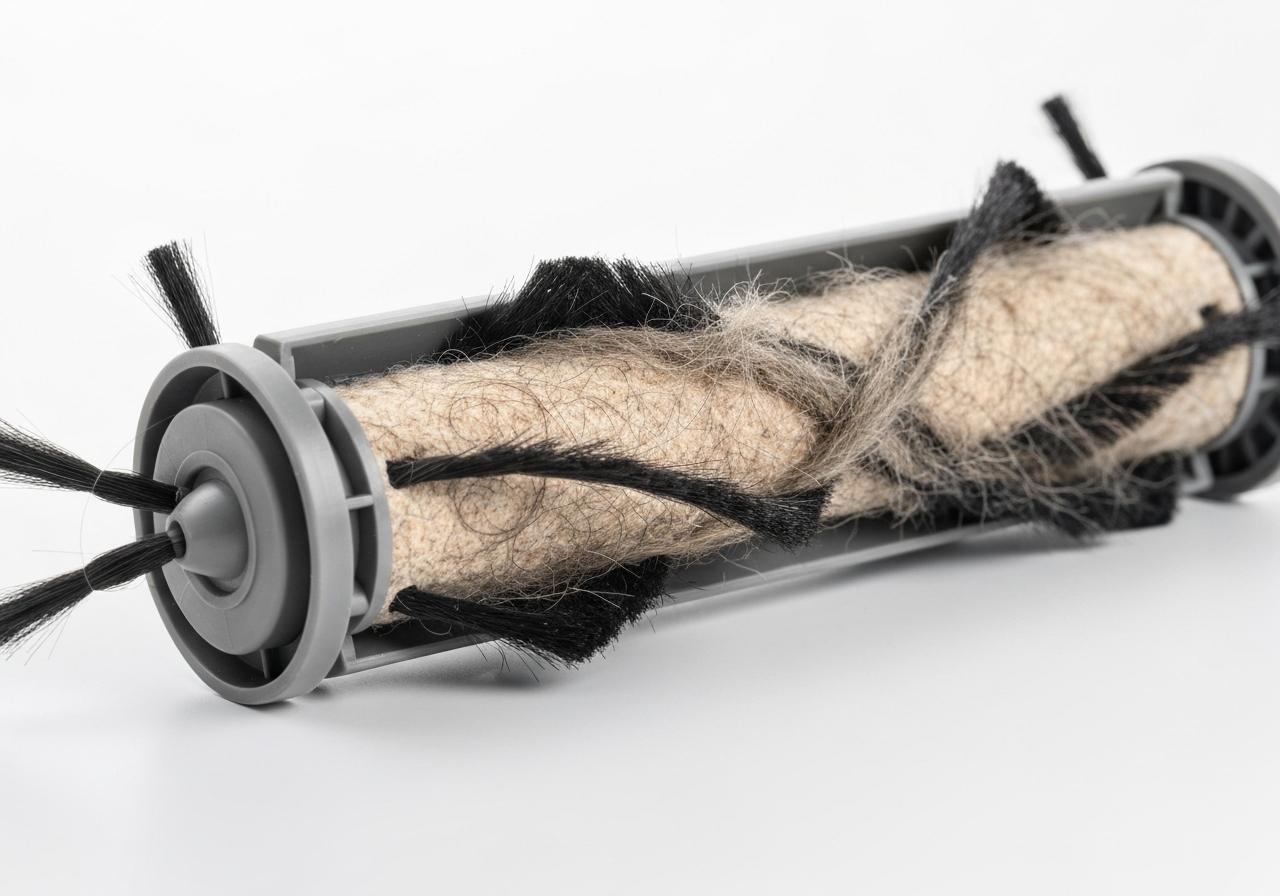Brosse centrale robot aspirateur encrassée de poils